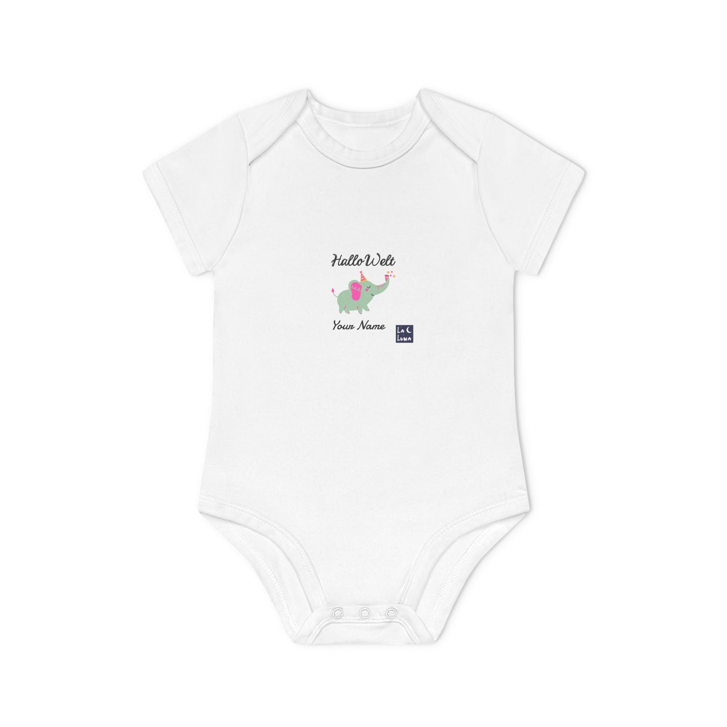 Baby Body - Hallo Welt - kurzarm Bio Baumwolle - personalisierbar