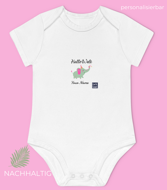 Baby Body - Hallo Welt - kurzarm Bio Baumwolle - personalisierbar